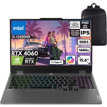 Lenovo Loq I5-12450HX 16-Gbddr5 4 Tbssd RTX4060 (8GB-105W) 15.6" Fhd Windows 11 Pro + Zg Sırt Çantası 83GS00PHTRZG36