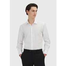 Ramsey Beyaz Regular Fit Dokuma Klasik %100 Pamuk Gömlek