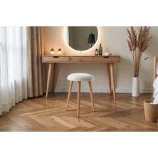 FRAMGAN Teddy Ahşap Ayaklı Yuvarlak Tabure – Makyaj Masası Taburesi - Dekoratif Ayak Uzatma Pufu