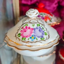 Manushum El Boyama Porselen Gülbahar Şekerlik-Beyaz