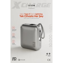 Simex x Charge 10.000 Mah 22,5W/PD Hızlı Şarj Kendinden Kablolu ve Şarj Göstergeli Taşınabilir Powerbank