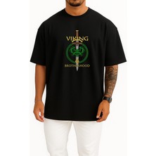 Bahriyeli Collection Oversize Viking Brotherhood Göğüs Baskılı Unisex T-Shirt