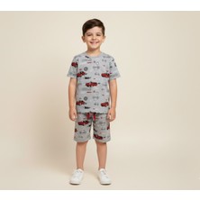 Lily & Co. Erkek Çocuk Pamuklu Kırmızı Araba Desenli Kısa Kollu Şortlu Yazlık Pijama Takımı