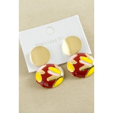 Ebijuteri Oval Mineli Lüks Çelik Küpe