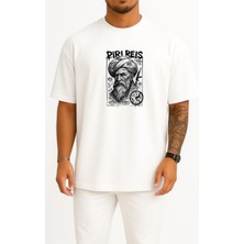 Bahriyeli Collection Oversize Piri Reis Dünya Haritası Göğüs Baskılı Unisex T-Shirt