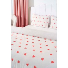 Zethome Çift Kişilik Nevresim Takımı Pamuklu Desenli Kırmızı Kalpler 200X215 cm