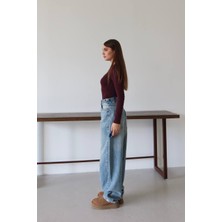 Aida Fashion Kadın Baggy Fit Jean Pantolon %100 Pamuk Günlük Kullanım İçin Yüksek Bel