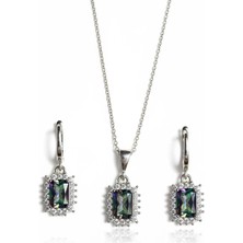 Parlavert Silver 925 Ayar Gümüş Mistik Topaz Taşlı & Zirkon Işlemeli Kare Tasarım Kadın Sallantılı Küpe