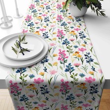 Güzel Mağaza Suluboya Desenli Dijital Baskı Dikişli Dikdörtgen Masa Runner