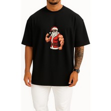 Bahriyeli Collection Oversize Kaslı Noel Baba Yılbaşı Christmas Göğüs Baskılı Unisex T-Shirt