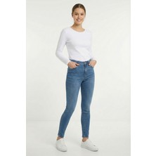 Defy's Kadın Uzun Kollu Bisiklet Yaka Tişört Beyaz