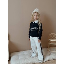 Miniko Kids Kız Çocuk Yaka Modelli Düğmeli Geniş Paçalı 3 Iplik Eşofman Takımı