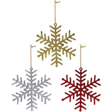 Okavango Yılbaşı Ağacı Süsleri Simli Kar Tanesi Şekilli Asılabilir Ağaç Süsü Renkli 3'lü Karışık