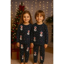 Alkın Kids 4-8 Yaş Kız-Erkek Çocuk Kardan Adam Desenli %100 Pamuklu Pijama Takımı