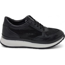 Luglio Shoes Hakiki Siyah Deri Baskılı Deri Detaylı Kadın Sneaker