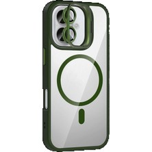 Marsilyan Apple iPhone 16 Remim Lensli Magsafe Standlı Kapak - Koyu Yeşil