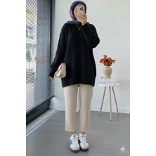 Miraydin Butik Kadın Bisiklet Yaka Oversize Kazak - Siyah