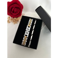 Roya Happiness Kişiye Özel Harfli Çelik Erkek Bileklik Seti Kararmaz Sevgiliye Erkek Arkadaşa Hediye Gümüş Renk