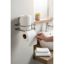 Alsi Home Yapışkanlı Tuvalet Kağıtlığı Tutacağı Askısı Siyah Metal Tuvalet Kağıtlık Raflı Tuvalet Kağıtlığı