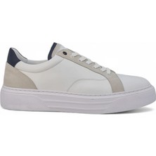 Luglio Shoes Hakiki Deri Beyaz Lacivert Detaylı Erkek Sneaker