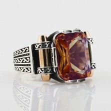 Takılingo 925 Ayar Gümüş Zultanit Taşlı Renk Değiştiren Mermi Desenli Erkek Yüzük