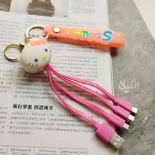 Hello Kitty Iphone Micro Type-C Şarj Çoklu Şarz Kablosu Anahtarlık Hediyelik