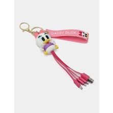 Daisy Duck Ördek Iphone Micro Type-C Şarj Çoklu Şarz Kablosu Anahtarlık Hediyelik