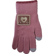 Spteks Kitti 9-12 Yaş Garson Kız Pembe Renk Kalp Arma Figürlü ve Desenli Kışlık Örme Eldiven