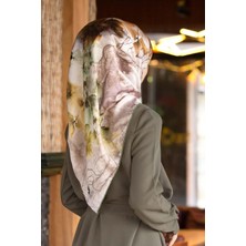 Violla Kirstal Sulu Boya Çiçek Desenli Haki Renkli 90X90 Eşarp (Ipek Içermez) Kenar Dikiş Şekli El Dikişli