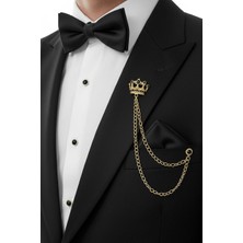 Gold Kral Tacı Ceket & Damatlık & Blazer Zincirli Yaka Aksesuarı