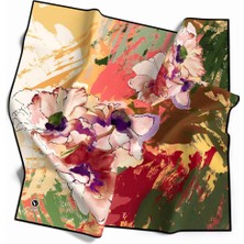 Violla Twill Çiçek Desenli Nar Çiçeği Renkli 90X90 Eşarp (Ipek Içermez) Dikim Şekli : El Dikişi