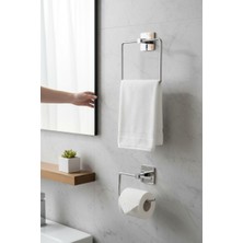 Alsi Home Yapışkanlı Gümüş Wc Kağıtlık ve Kare Havluluk Banyo Mutfak 2'li Set
