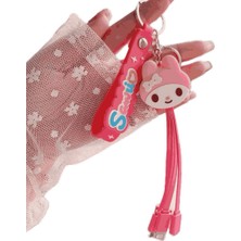My Melody Melodi Iphone Micro Type-C Şarj Çoklu Şarz Kablosu Anahtarlık Hediyelik