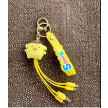 Pompompurin Iphone Micro Type-C Şarj Çoklu Şarz Kablosu Anahtarlık Hediyelik