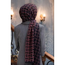 Vissona Lüks Medine Ipeği Kareli Desenli Gül Kurusu Renkli 75X195 Kırışmaz Şal Moss Krep Dikiş Tipi Italyan Dikişli