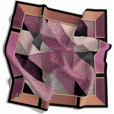 Violla Twill Geometrik Desenli Pembe Renkli 90X90 Eşarp (Ipek Içermez) Kenar Dikiş Şekli El Dikişli