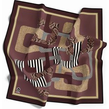 Violla Twill Geometrik Desenli Gül Kurusu Renkli 90X90 Eşarp (Ipek Içermez) Kenar Dikiş Şekli El Dikişli
