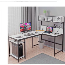 Yasmak 600-B Beyaz Yüksek Raflı L Ofis ve Çalışma Masası