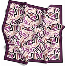 Violla Twill Geometrik Desenli Mürdüm Renkli 90X90 Eşarp (Ipek Içermez) Kenar Dikiş Şekli El Dikişli