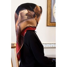 Vissona %100 Twill Ipek Efektli Bant Desenli Bordo - Bej Renkli 90X90 Eşarp Dikim Şekli : El Dikişi