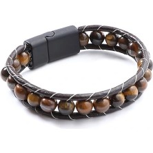 Moncuk Design Kaplan Gözü Doğaltaşlı Deri Bileklik 33512B2D8M11