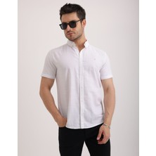 Doğal Dokulu Flam Keten Kumaş Casual Kısa Kollu Erkek Gömlek