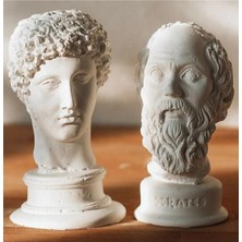 Patienc Hermes Socrates 2'li Heykel Büst Beige Dekoratif Biblo