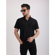 Doğal Dokulu Flam Keten Kumaş Casual Kısa Kollu Erkek Gömlek