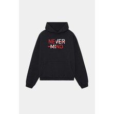 Nevermind Baskılı Oversize Unisex Kapüşonlu Sweatshirt