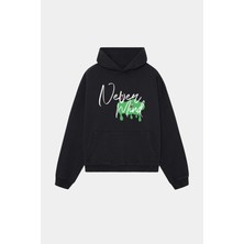 Nevermind Emoji Hoodie - Oversize Streetwear Pamuklu Sweatshirt Siyah