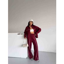 Zeynep Öykü Style Kadın Şerit Detaylı Biyeli 3 Iplik Içi Şardonlu Eşofman Takımı