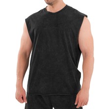Kingsize Nutrition Darksteel Antik Yıkamalı Kolsuz T-Shirt Siyah
