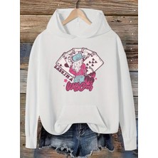 Nevermind Unisex Card Desen Baskılı Oversize Baskılı Kapşonlu Sweatshirt 3 Iplik Beyaz