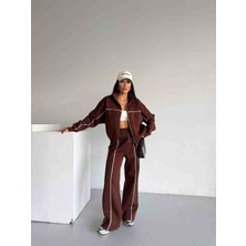 Zeynep Öykü Style Kadın Şerit Detaylı Biyeli 3 Iplik Içi Şardonlu Eşofman Takımı